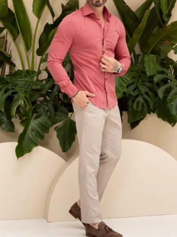 CAMISA SLIM FIT FIO 50 Vermelho