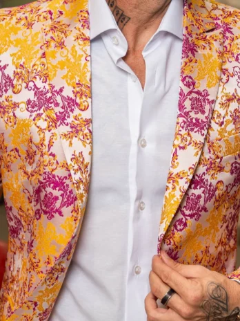 TERNO SLIM FIT PREMIUM Floral Rosa e Amarelo