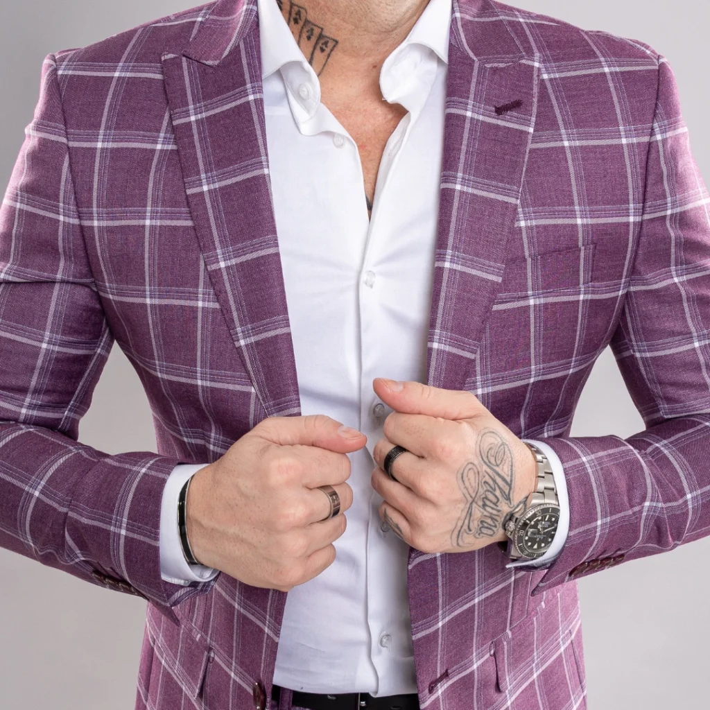 TERNO SLIM FIT TROPICAL XADREZ Roxo 03