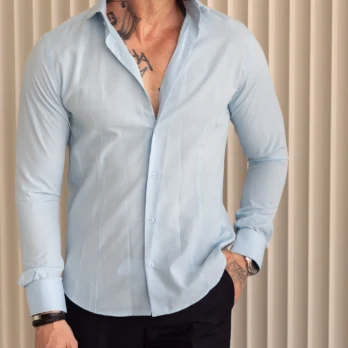 CAMISA SLIM MISTA LISA Azul Claro Ref. 137