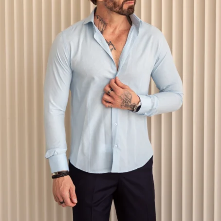 CAMISA SLIM MISTA LISA Azul Claro - Image 3