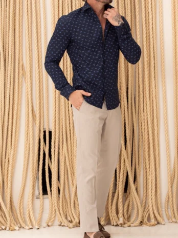 CAMISA ALGODÃO FIO 50 CASUAL Azul Marinho