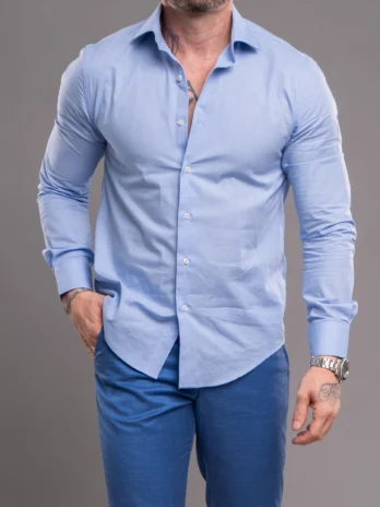 CAMISA SLIM FIT FIO 50 FIO A FIO Azul Claro