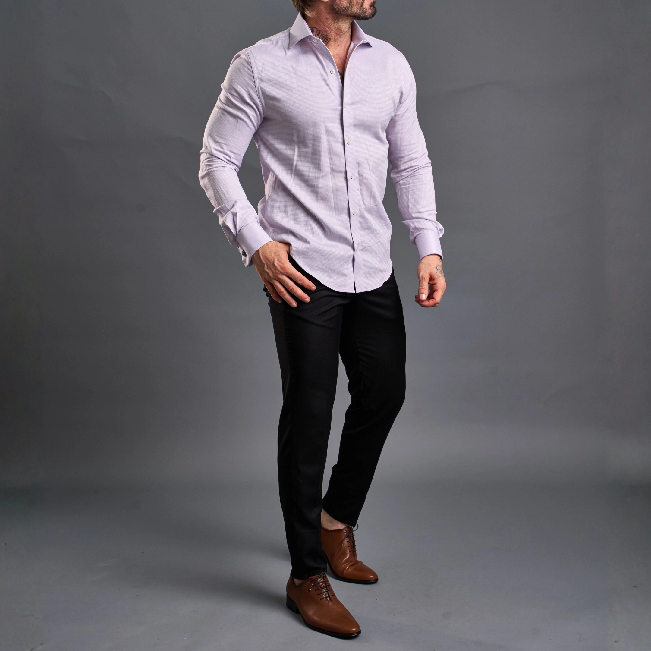 CAMISA MAQUINETADA PUNHO DUPLO LILAS 05388665