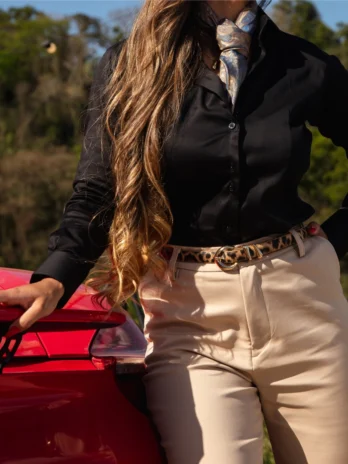CAMISA ALGODÃO ACETINADO C/ ELAS FEMININA Preta